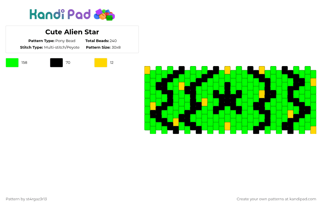 Cute Alien Star - Pony Bead Pattern by st4rgaz3r13 on Kandi Pad - green