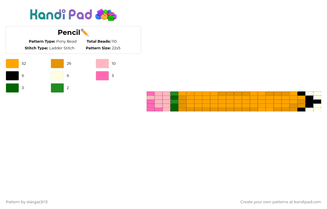 Pencil✏ - Pony Bead Pattern by st4rgaz3r13 on Kandi Pad - orange