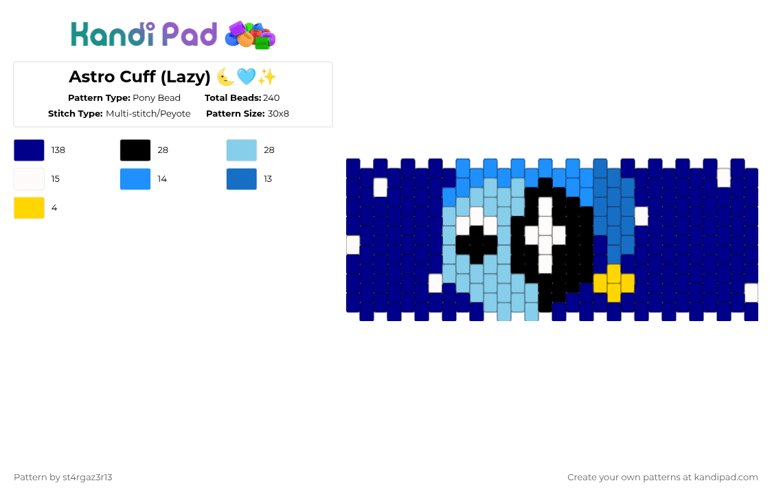 Astro Cuff (Lazy) 🌜🩵✨ - Pony Bead Pattern by st4rgaz3r13 on Kandi Pad - purple