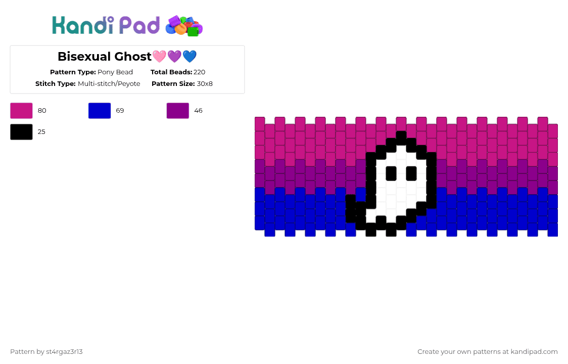 Bisexual Ghost🩷💜💙 - Pony Bead Pattern by st4rgaz3r13 on Kandi Pad - pink,purple
