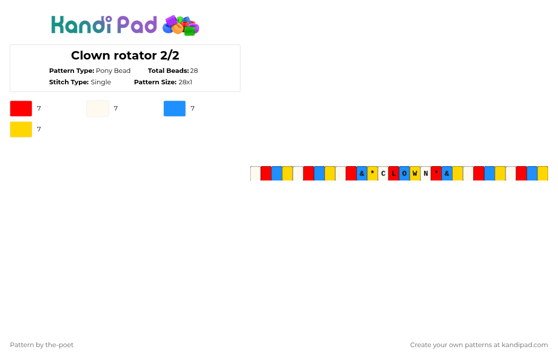 Clown rotator 2/2 - Pony Bead Pattern by the-poet on Kandi Pad - red,light blue,yellow