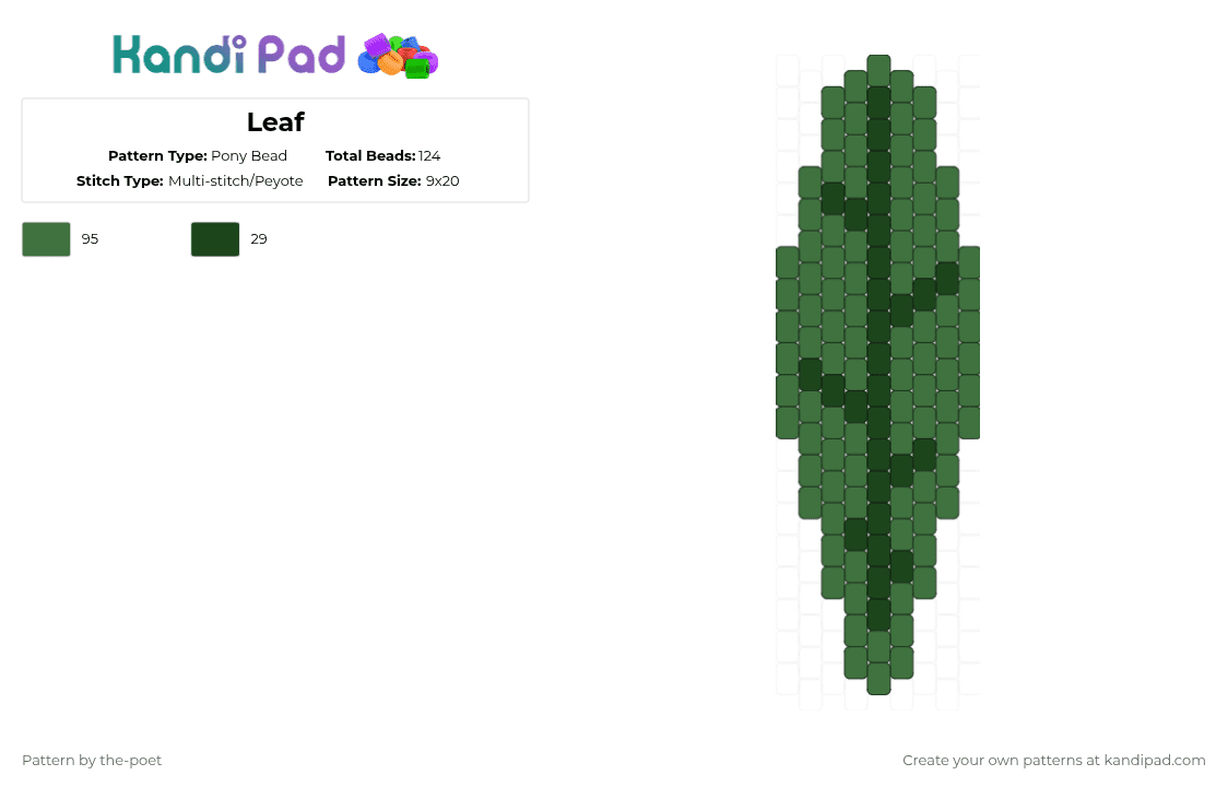 Leaf - Pony Bead Pattern by the-poet on Kandi Pad - green,plant,leaf
