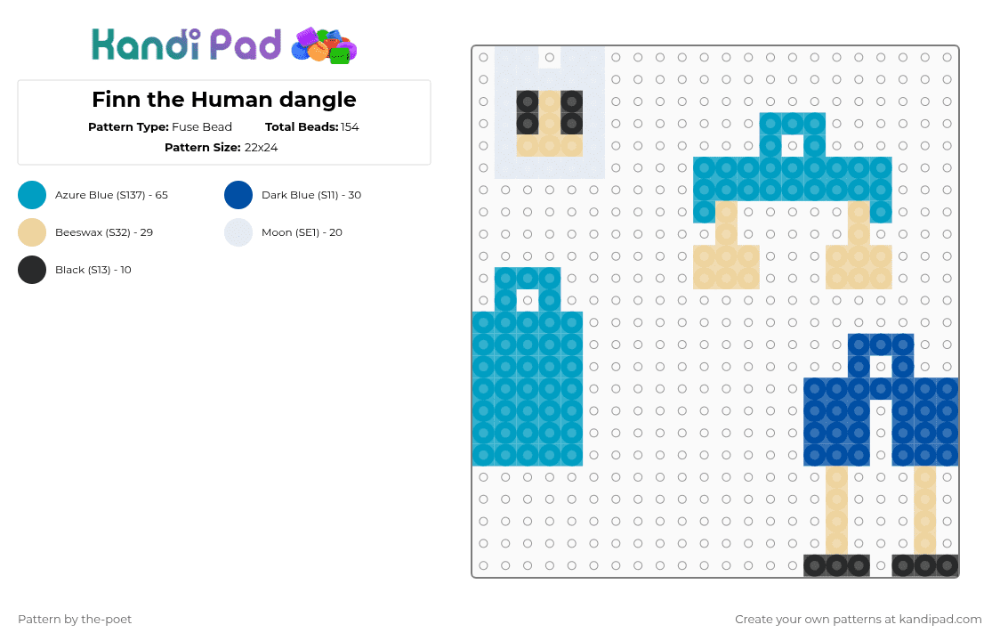 Finn the Human dangle - Fuse Bead Pattern by the-poet on Kandi Pad - light blue,finn the human,adventure time,dangle