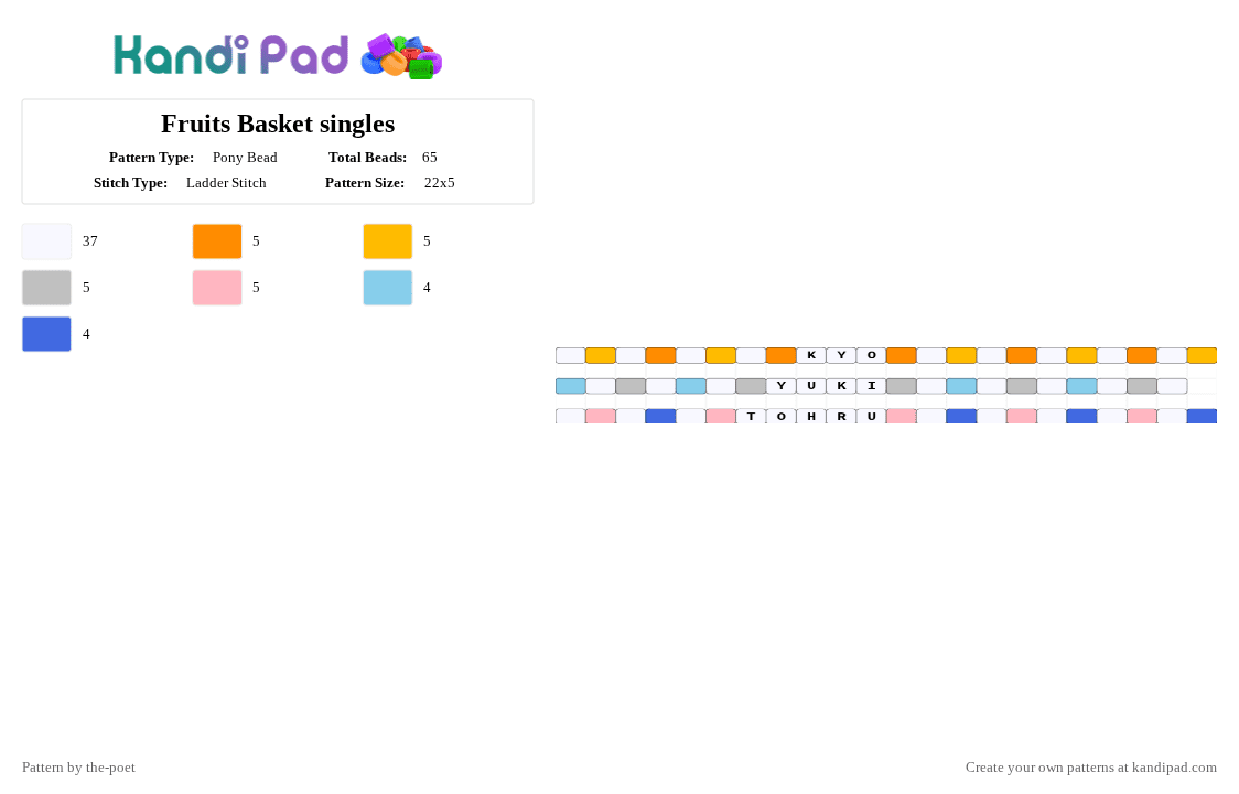 Fruits Basket singles - Pony Bead Pattern by the-poet on Kandi Pad - white,orange,character,single,singles,anime,fruitsbasket,fruits basket