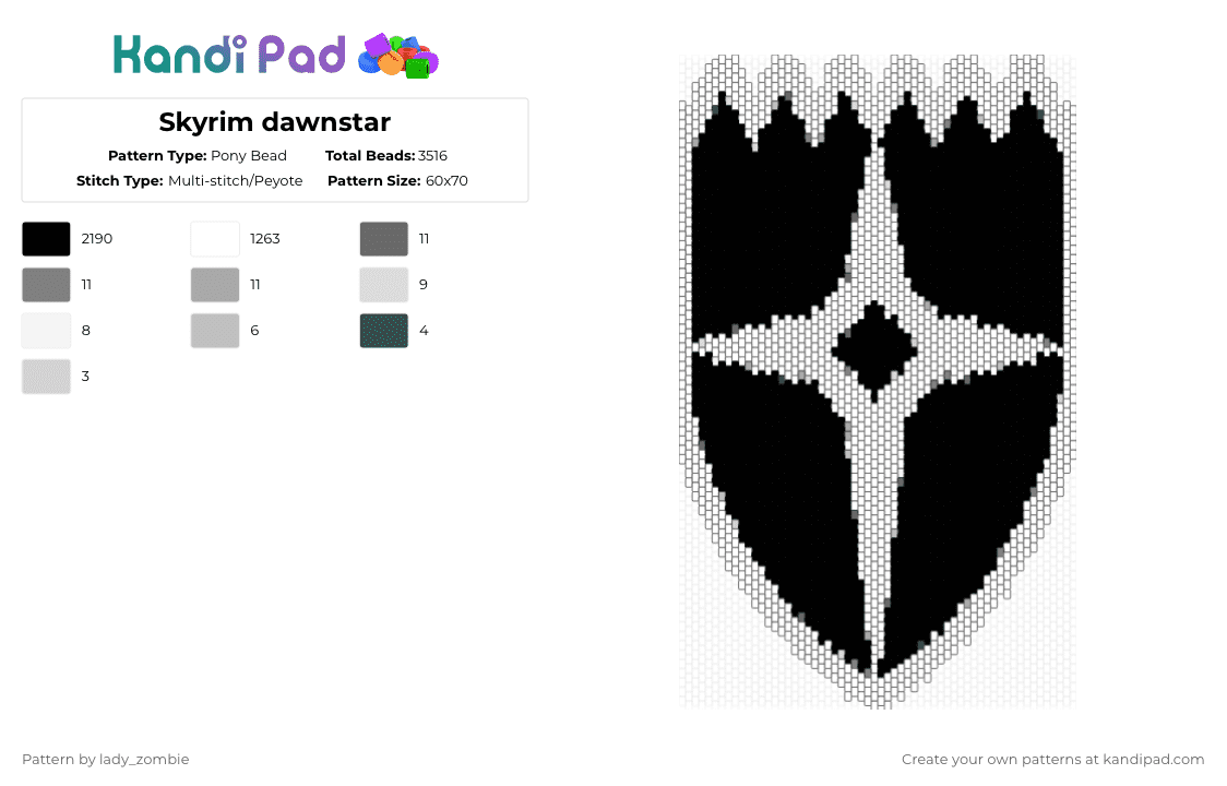 Skyrim dawnstar - Pony Bead Pattern by lady_zombie on Kandi Pad - black,white,gray,beige,skyrim,video game
