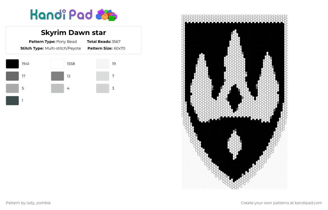 Skyrim winterhold - Pony Bead Pattern by lady_zombie on Kandi Pad - black,white,gray,skyrim,video game