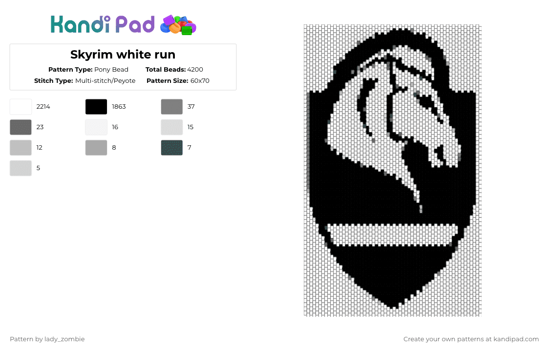 Skyrim white run - Pony Bead Pattern by lady_zombie on Kandi Pad - white,gray,video game,skyrim