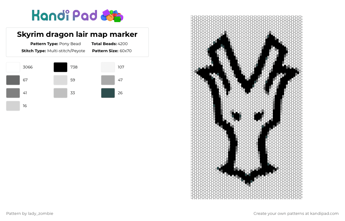 Skyrim dragon lair map marker - Pony Bead Pattern by lady_zombie on Kandi Pad - white,gray,beige,skyrim,video game,dragon