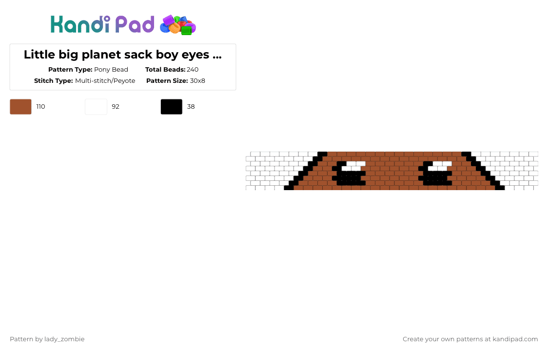 Little big planet sack boy eyes cuff - Pony Bead Pattern by lady_zombie on Kandi Pad - cuff, eyes, little big planet, red, sack boy, video games, white