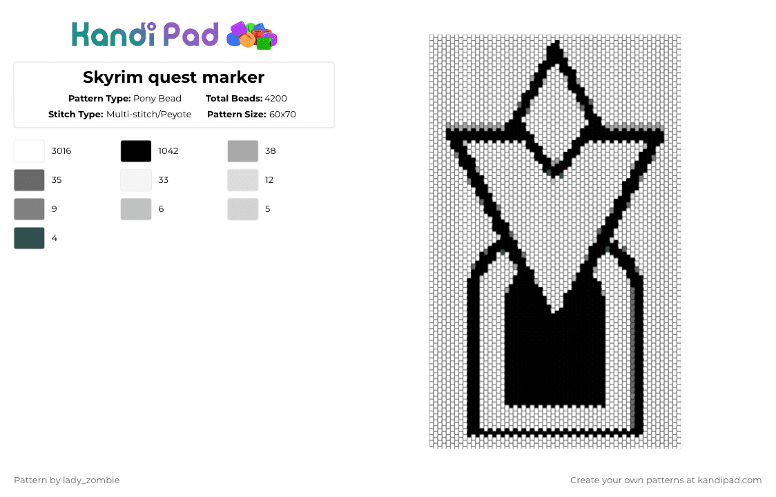 Skyrim quest marker - Pony Bead Pattern by lady_zombie on Kandi Pad - white,beige,gray,skyrim,video game