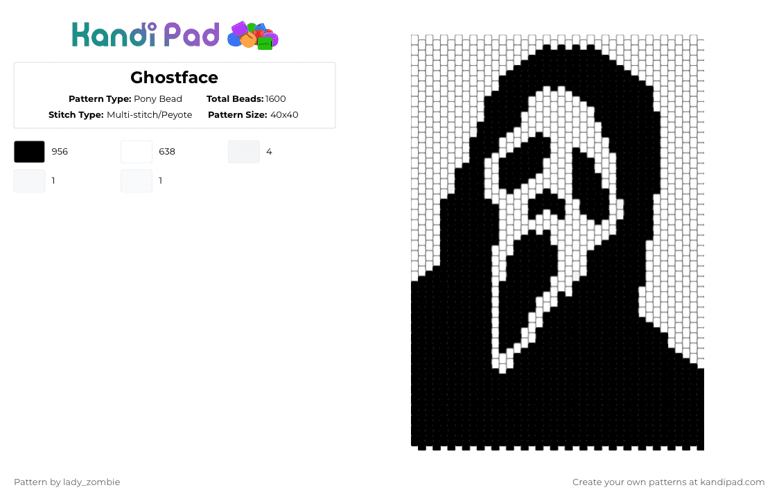 Ghostface - Pony Bead Pattern by lady_zombie on Kandi Pad - white,black,horror movie,spooky,ghostface