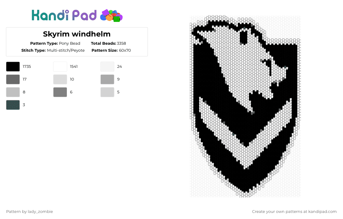 Skyrim windhelm - Pony Bead Pattern by lady_zombie on Kandi Pad - white,beige,gray,video game,skyrim