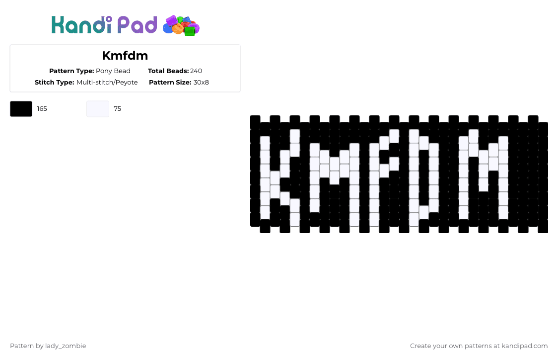Kmfdm - Pony Bead Pattern by lady_zombie on Kandi Pad - black,white
