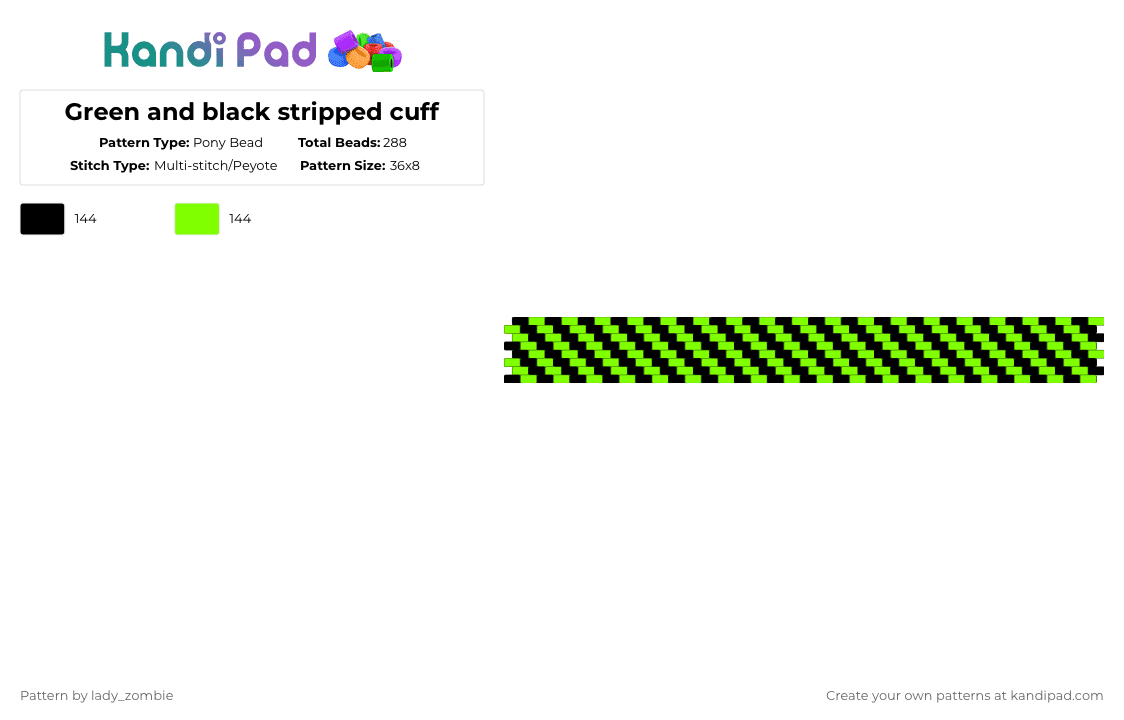 Green and black stripped cuff - Pony Bead Pattern by lady_zombie on Kandi Pad - black,green,cuff