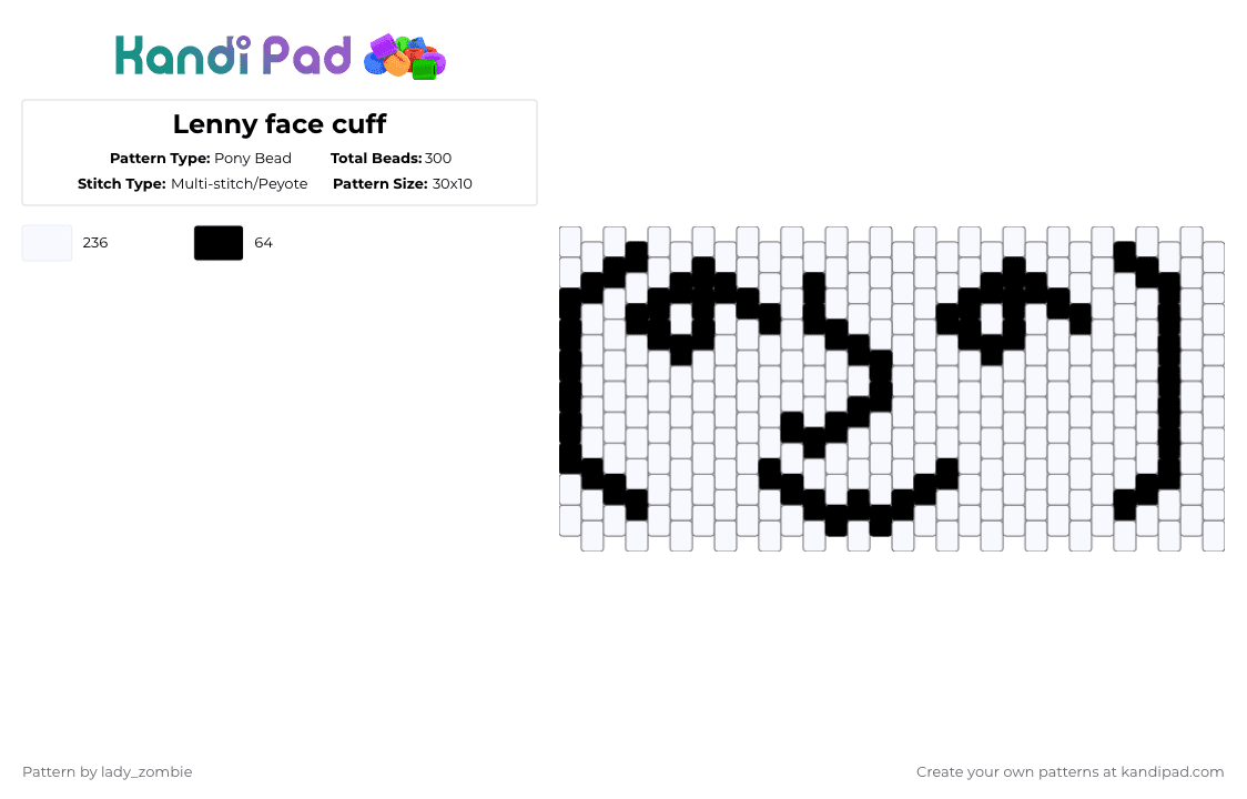Lenny face cuff - Pony Bead Pattern by lady_zombie on Kandi Pad - white,meme
