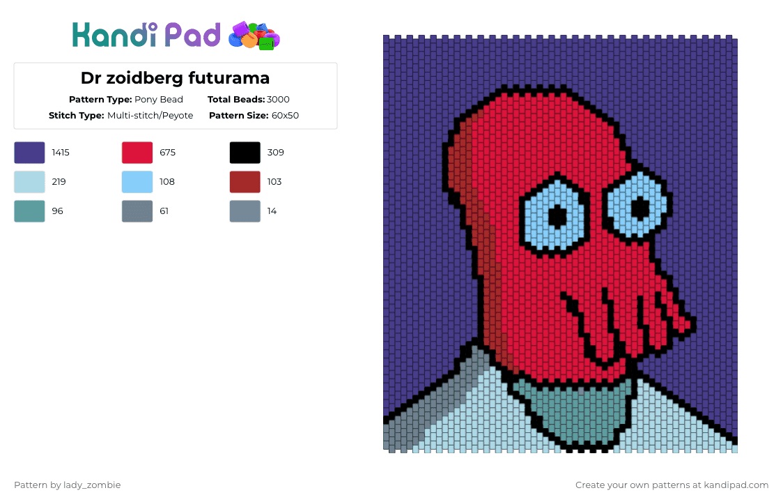 Dr zoidberg futurama - Pony Bead Pattern by lady_zombie on Kandi Pad - purple,red,futurama,dr zoidberg