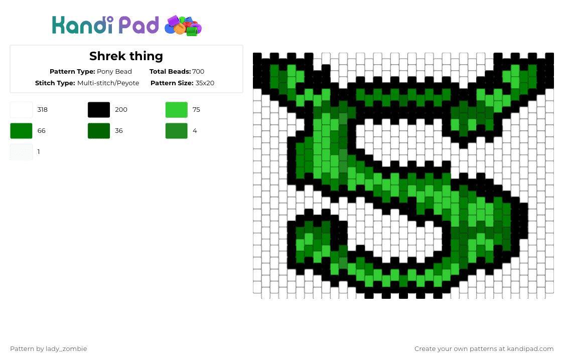 Shrek thing - Pony Bead Pattern by lady_zombie on Kandi Pad - white,green