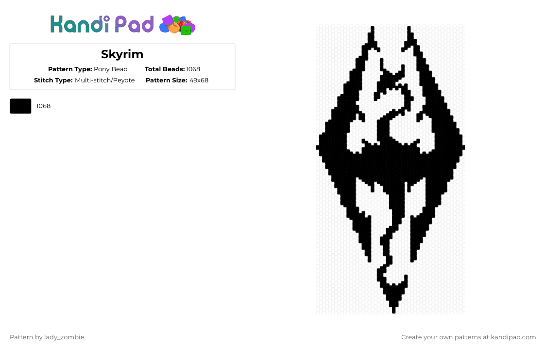 Skyrim - Pony Bead Pattern by lady_zombie on Kandi Pad - black,skyrim