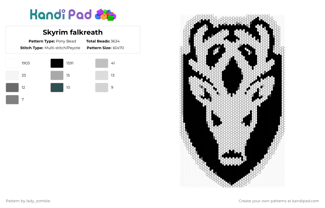 Skyrim falkreath - Pony Bead Pattern by lady_zombie on Kandi Pad - white,beige,gray,skyrim,video games