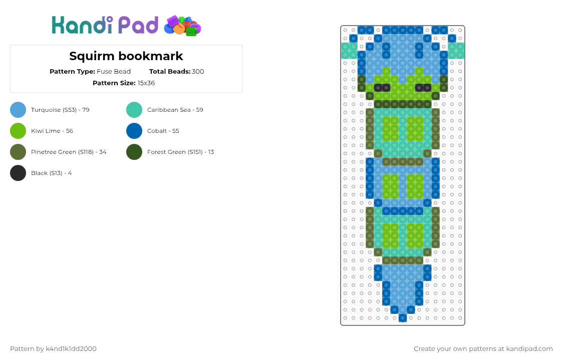 Squirm bookmark - Fuse Bead Pattern by k4nd1k1dd2000 on Kandi Pad - blue,light blue,green,teal