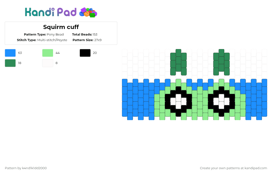 Squirm cuff - Pony Bead Pattern by k4nd1k1dd2000 on Kandi Pad - light blue,teal