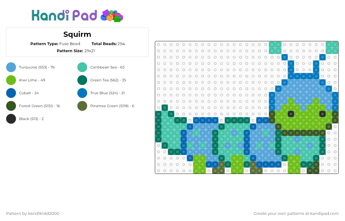 Squirm - Fuse Bead Pattern by k4nd1k1dd2000 on Kandi Pad - light blue,teal