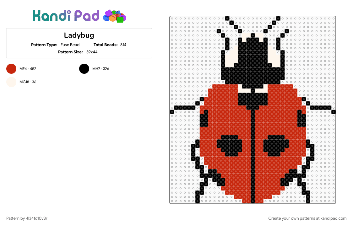 Ladybug - Fuse Bead Pattern by 4l34fc10v3r on Kandi Pad - bugs, cotdbugs, ladybug, red