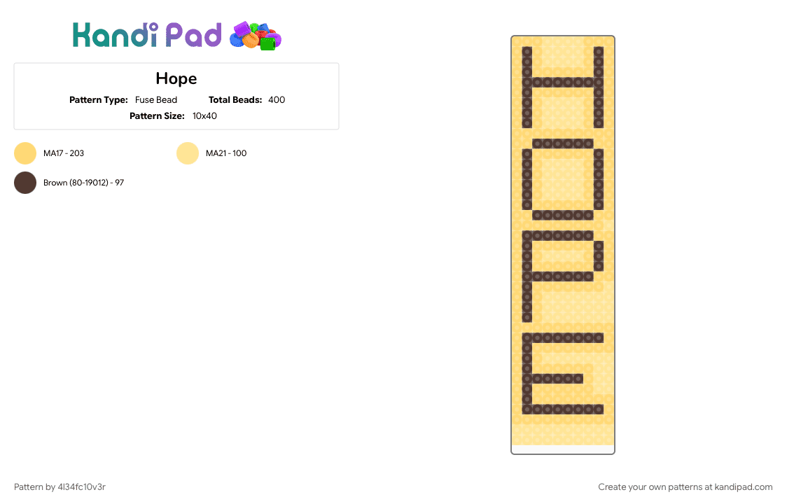 Hope - Fuse Bead Pattern by 4l34fc10v3r on Kandi Pad - 