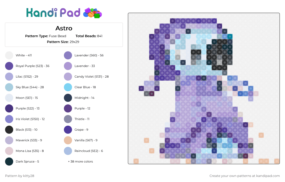 Astro - Fuse Bead Pattern by kitty28 on Kandi Pad - white,purple,pink,light blue,astro,dandys world