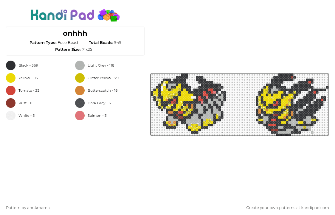 onhhh - Fuse Bead Pattern by annkmama on Kandi Pad - black,yellow,beige