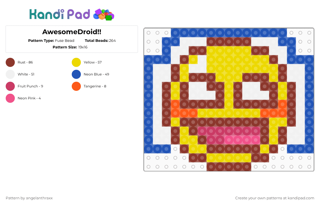 AwesomeDroid!! - Fuse Bead Pattern by angelanthraxx on Kandi Pad - red,yellow,blue,dieofdeath,die of death,awesomedroid,killdroid,killdroid skin,roblox,game