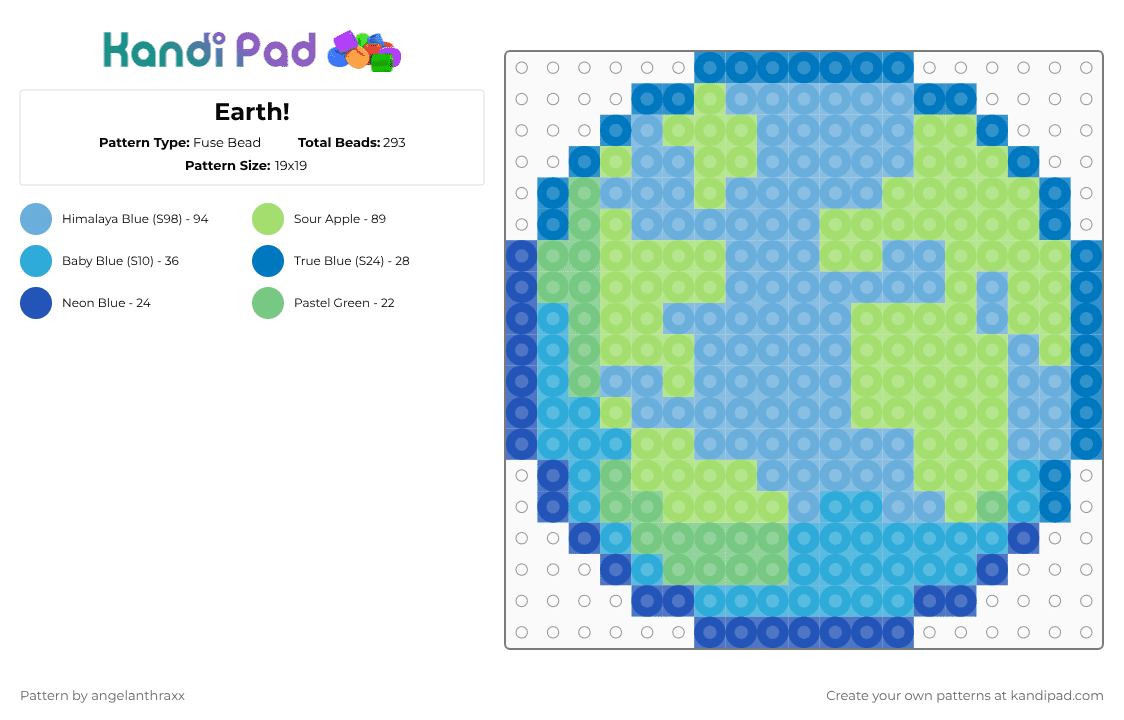 Earth! - Fuse Bead Pattern by angelanthraxx on Kandi Pad - light blue,green,earth,planet,nature,blue,cool