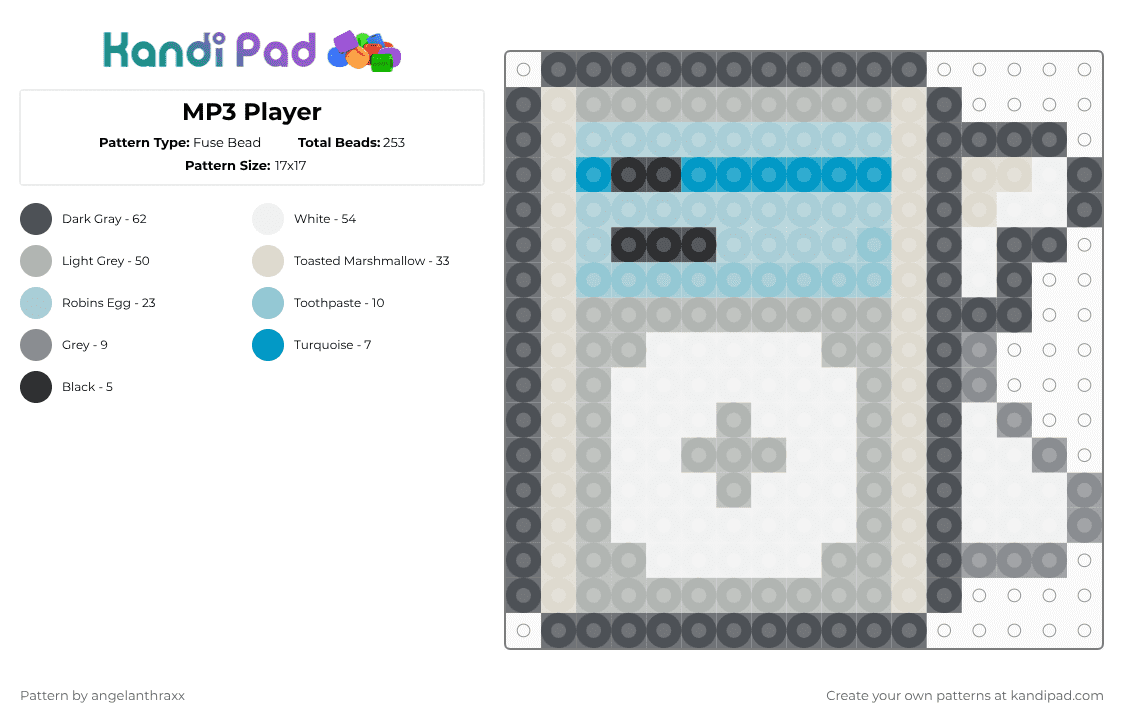 MP3 Player - Fuse Bead Pattern by angelanthraxx on Kandi Pad - gray,beige,mp3 player,digital,device,2000s