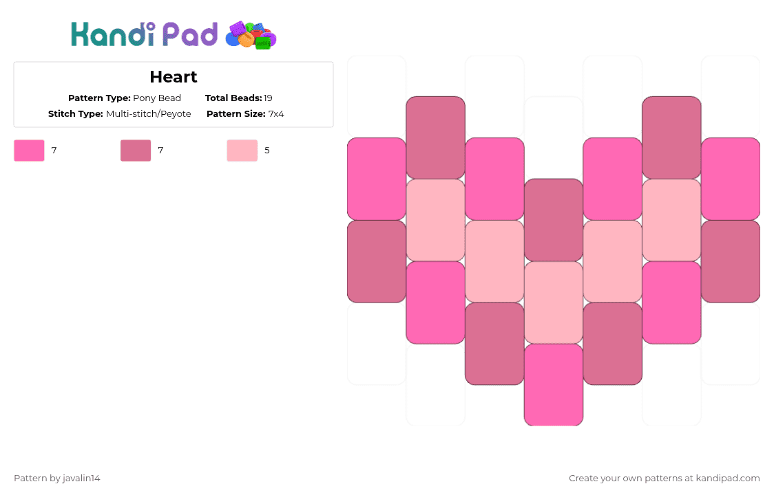 Heart - Pony Bead Pattern by javalin14 on Kandi Pad - pink