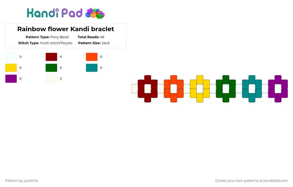 Rainbow flower Kandi braclet - Pony Bead Pattern by javalin14 on Kandi Pad - red