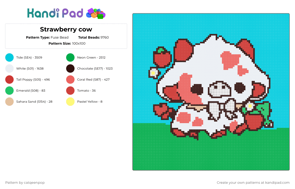 Strawberry cow - Fuse Bead Pattern by catqeenpop on Kandi Pad - green,light blue
