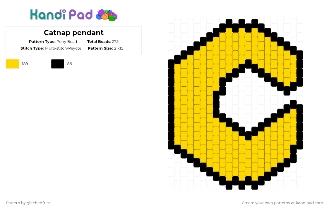Catnap pendant - Pony Bead Pattern by glitchedfritz on Kandi Pad - black, catnap, poppy playtime, yellow