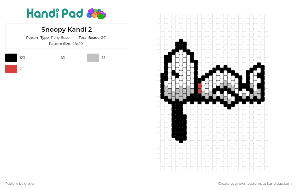 Snoopy Kandi 2 - Pony Bead Pattern by groyal on Kandi Pad - snoopy,charlie brown,peanuts,comic