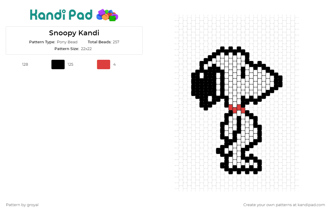 Snoopy Kandi - Pony Bead Pattern by groyal on Kandi Pad - snoopy,charlie brown,peanuts,comic