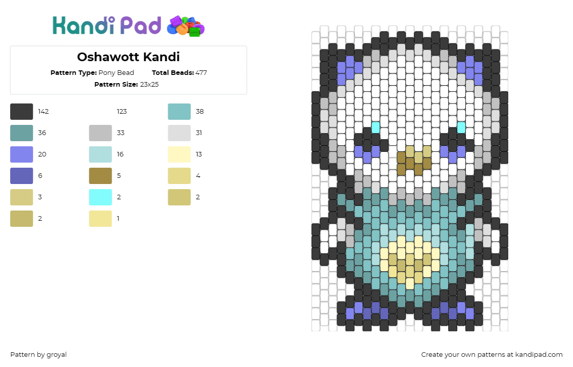 Oshawott Kandi - Pony Bead Pattern by groyal on Kandi Pad - oshawott,pokemon,character,cute,gaming,white,teal