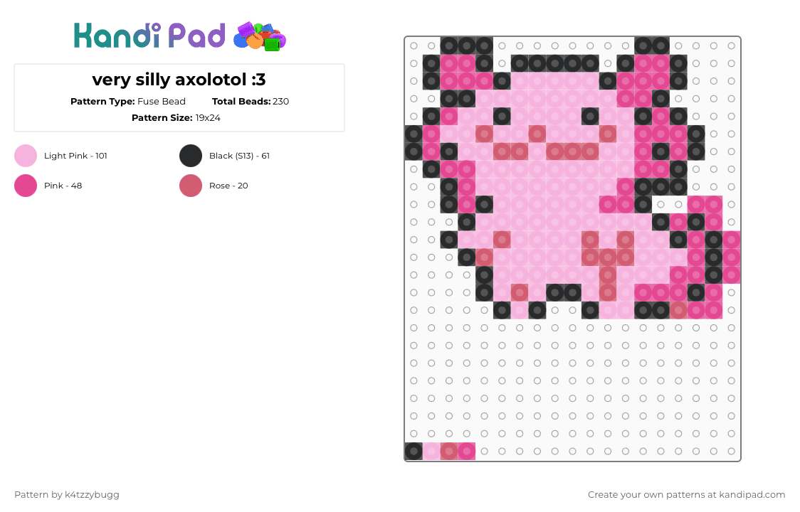 very silly axolotol :3 - Fuse Bead Pattern by k4tzzybugg on Kandi Pad - pink,animal,axolotol