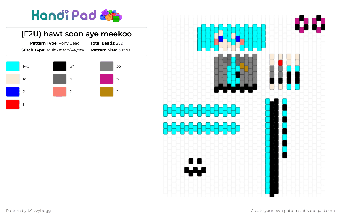 (F2U) hawt soon aye meekoo - Pony Bead Pattern by k4tzzybugg on Kandi Pad - 67, doll, gray, light blue, miku