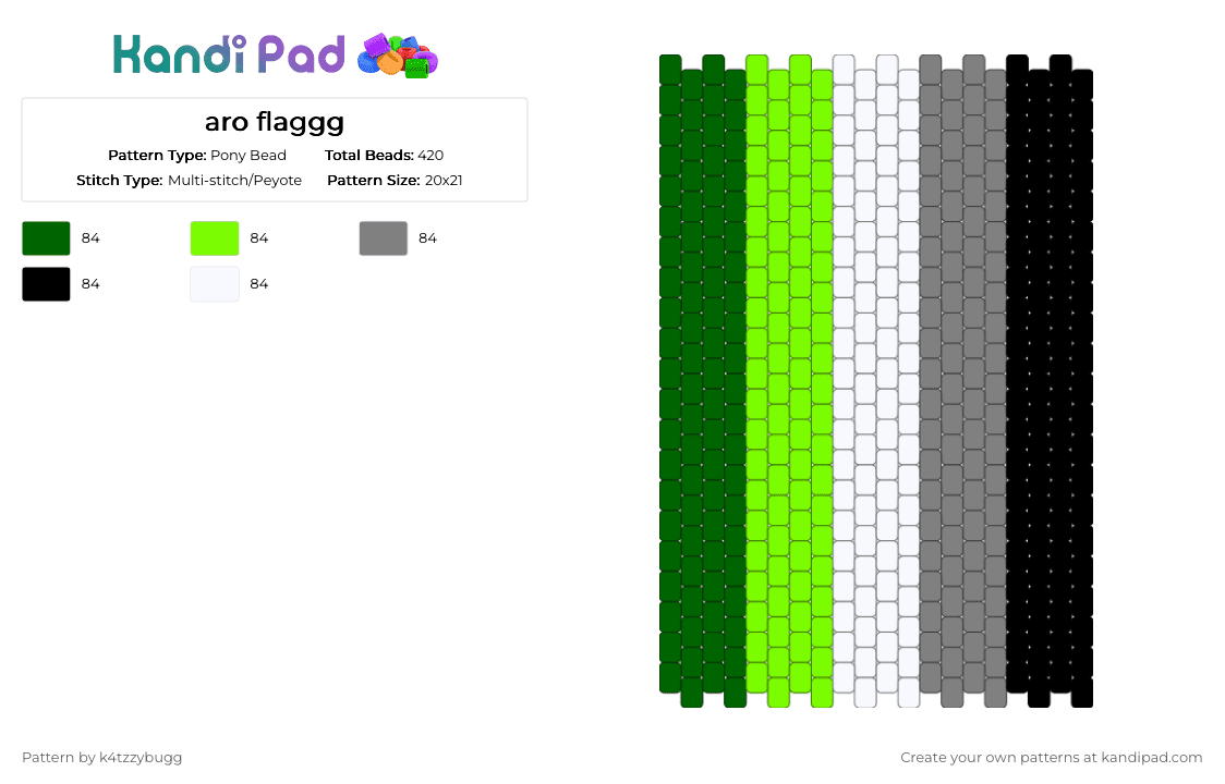 aro flaggg - Pony Bead Pattern by k4tzzybugg on Kandi Pad - green,gray,aromantic,lgbtq,pride,flag