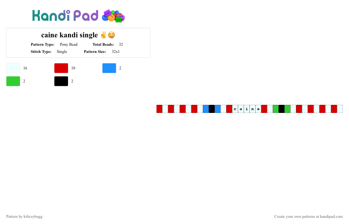 caine kandi single ✌️🤤 - Pony Bead Pattern by k4tzzybugg on Kandi Pad - white,red,caine tadc,the amazing digital circus