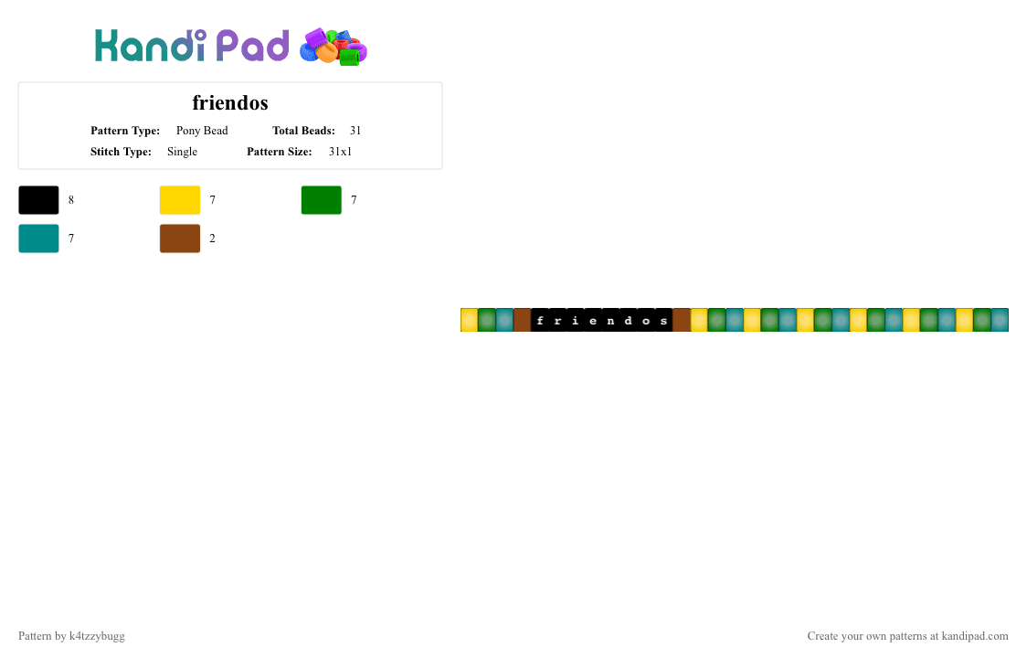 friendos - Pony Bead Pattern by k4tzzybugg on Kandi Pad - yellow,green,teal