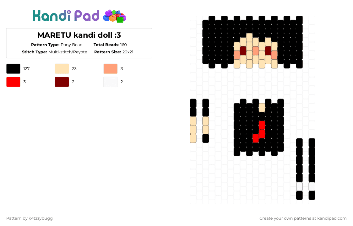 MARETU kandi doll :3 - Pony Bead Pattern by k4tzzybugg on Kandi Pad - black,beige,maretu,doll