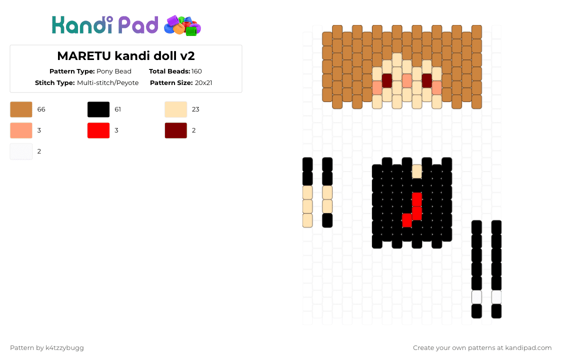 MARETU kandi doll v2 - Pony Bead Pattern by k4tzzybugg on Kandi Pad - orange,beige,maretu,doll