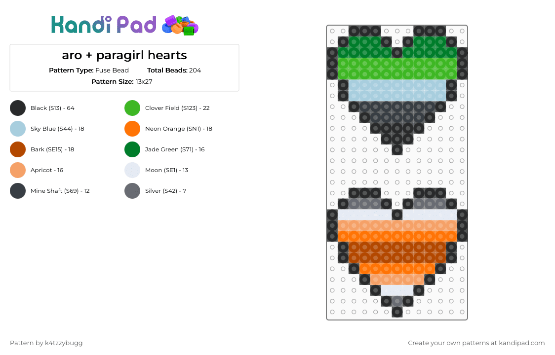 aro + paragirl hearts - Fuse Bead Pattern by k4tzzybugg on Kandi Pad - green,orange,lgbtq