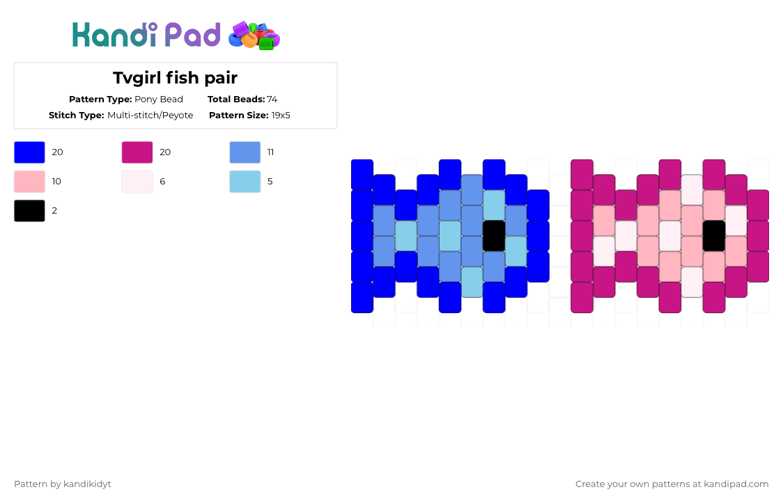 Tvgirl fish pair - Pony Bead Pattern by kandikidyt on Kandi Pad - pink