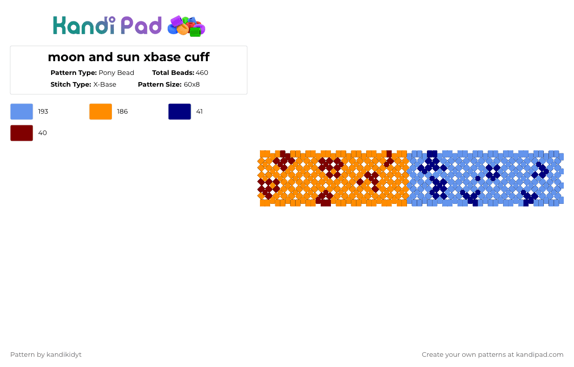 moon and sun xbase cuff - Pony Bead Pattern by kandikidyt on Kandi Pad - light blue,orange